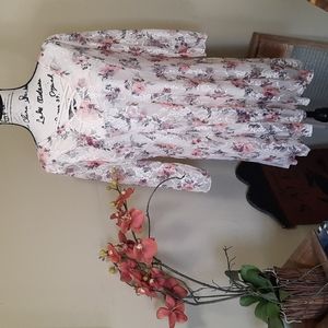 RUE 21 Lace Floral Long Sheer Sleeved Cross Lined Mini Dress